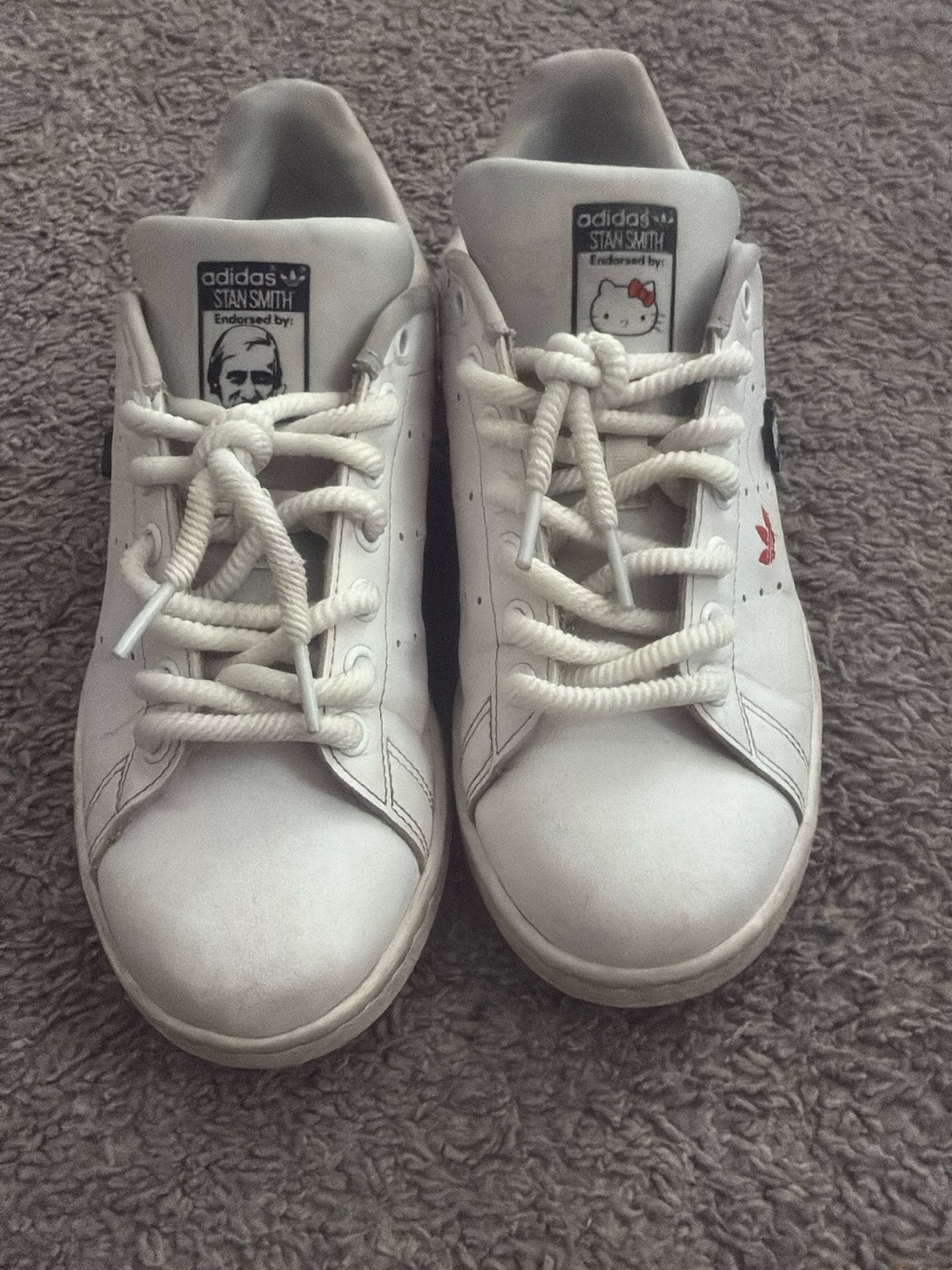 adidas Kids White Stan Smith Sneakers with Small Red Accent